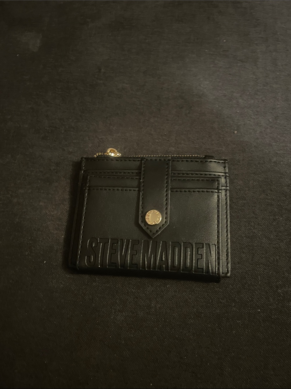 Steve Madden Black Slim Leather Card Case with Gold Accent